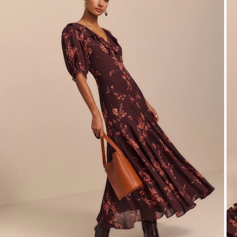 Reformation Evra Burgundy Floral Maxi Dress size 2